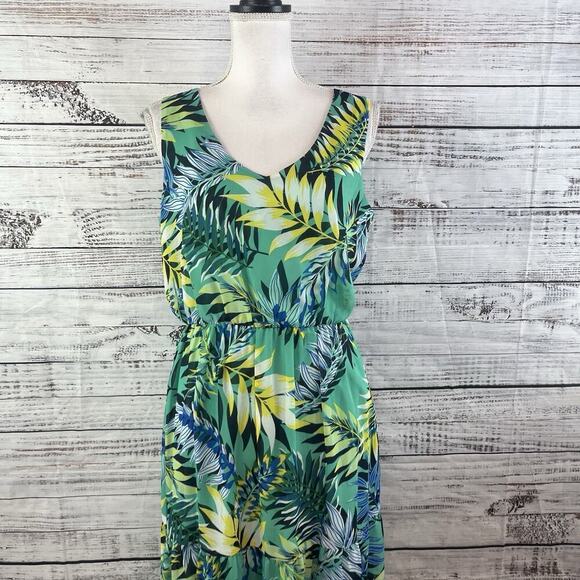 Nine West Dress size 8 Long Maxi Green Yellow Floral Tropical Wedding Hawaiian - Picture 4 of 16